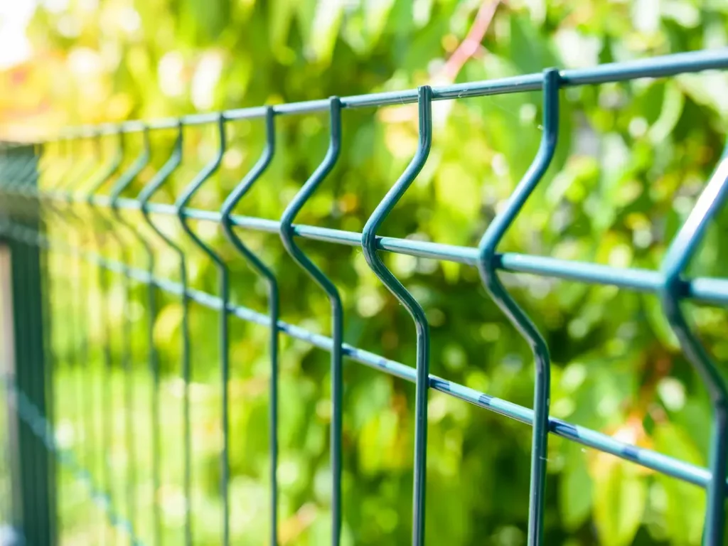 a metal fence with a green gate